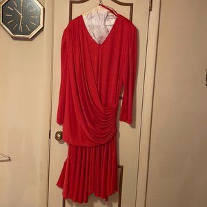 Red V-Neck Cowl Sash Dress